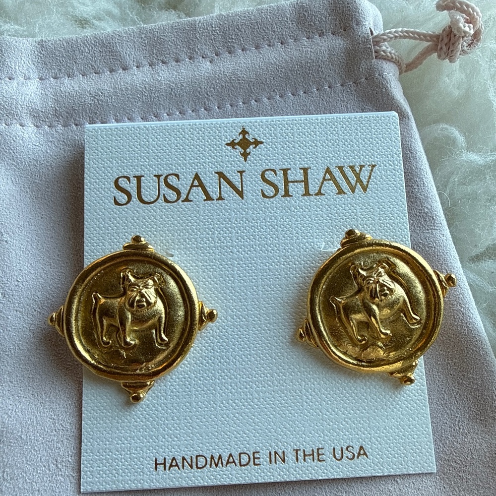 Susan Shaw Brushes Gold Bulldog Earrings